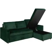 Ebuy24 Sacramento Canapé-lit, chaise longue réversible, espace de rangement dissimulé et lit escamotable, vert foncé.
