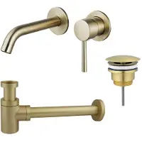 FortiFura Calvi Slim Kit mitigeur lavabo - robinet encastrable - bonde non-obturable - siphon design bas - PVD Laiton brossé SW720228/SW696208/SW696218