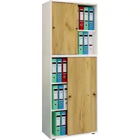 VCM Armoire de bureau en bois Armoire de classement Meuble de bureau Armoire Lona 5 portes coulissantes