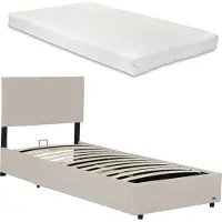Corium Lit rembourré 'Juva' lit simple avec matelas coffre de lit et sommier à lattes relevable 90 x 200 cm Velours côtelé Beige