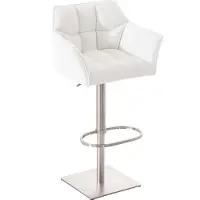 CLP Tabouret de bar Damaso, revêtement en similicuir, pivotant, réglable en hauteur en continu jusqu'à 240 kg, blanc, structure couleur acier inoxydable