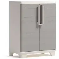 Keter Armoire basse en résine cadenassable à 2 portes Linear Wood
