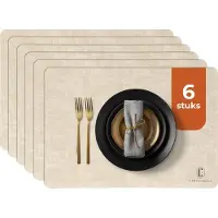 Castagnola Sets de table Castagnola aspect cuir - Sets de table antidérapants en cuir artificiel - Sous-verre hydrofuge - Sous-verre - Sets de table en plastique - 6 pièces - 45 x 30 cm - Beige mélangé