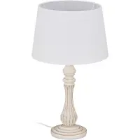 Relaxdays Lampe de table , style cottage, douille E14, tissu et bois, salon et chambre à coucher, lampe de chevet, H x P : 47 x 27 cm, blanche