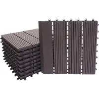 MCW Carrelage de sol WPC Rhône + bordure, aspect bois, 11x chaque 30x30cm = 1m²