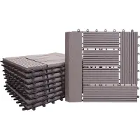 MCW Carrelage de sol WPC Rhône + bordure, aspect bois, 11x chaque 30x30cm = 1m²