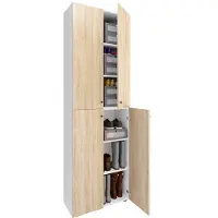 VCM XL bois Grande armoire à chaussures Étagère à chaussures Grande botte Meuble d'entrée Lona 6 compartiments Portes battantes