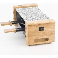 H.Koenig Raclette 2 personnes, Plaque en pierre naturelle, 350 W, Acier inoxydable, Bois, 2 poêlons antiadhésifs, WOD2