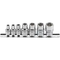 Bgs Jeu de douilles profil E entraînement carré intérieur 6,3 mm (1/4") / 10 mm (3/8") SW E6 - E16 7 pces - 2027