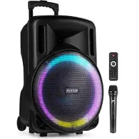 Fenton Speaker Bluetooth - FT15LED MK2 karaoke box met LED†s, accu en microfoon - Voor (Actif), Haut-parleur PA, Noir