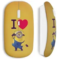 MANIACASE Souris sans Fil - I love minion - Jaune - Compatible Mac et PC - Clé USB wifi incluse