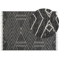 Beliani Tapis coton noir / blanc 140 x 200 cm motifs géométriques Flux court KHENIFRA (140 x 200 cm)