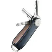 OrbitKey Organisateur de clés en cuir Navy Tan Stitching 6 NAVY