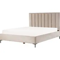 Beliani Ensemble De Chambre En Velours Taupe Avec Lit Double 180 X 200 Cm Sezanne