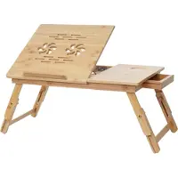 OEM Table pour ordinateur portable MCW-B81, table de lit, table pliante avec orifices d'aération, pliable et réglable en hauteur, en bambou