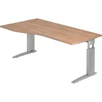 Hjh OFFICE PRO Table de forme libre série U | bac à câbles inclus | pied en C | réglable en hauteur, couleur plateau:noyer, couleur piètement:argent