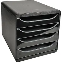 Exacompta Big Box Plus Glossy noir, 4 tiroirs ouverts A4/A4+/24x32 cm, silencieux avec arrêt, empilable