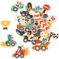 Janod Set d'aimants voitures - Jouets en bois - 24 aimants - Voitures de course