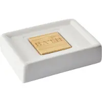 Beliani Ensemble salle de bains 4 pièces céramique beige / bois clair KOUROU