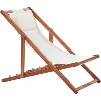 Beliani Lot de 2 chaises longues de jardin marron foncé en bois d'acacia pliage crème blanc housses 2 housses de rechange avec motif tendance terrasse de jardin