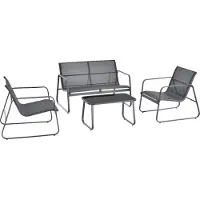 Casa.pro Ensemble de meubles de jardin 'Anzi' 4 pièces table, banc et 2 chaises structure acier gris