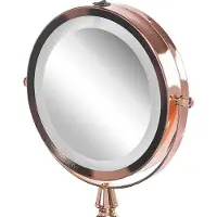 Beliani Miroir de maquillage rose or rond double face pivotant avec support lumineux LED grossissement 5x Miroir de maquillage moderne miroir de table