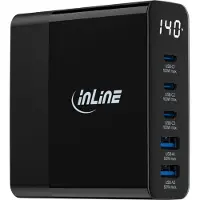 InLine USB PD bloc d'alimentation, GaN chargeur, 5 ports, USB-C + USB-A, 140W, avec écran