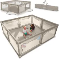 Lionelo Parc Bébé Lionelo Willow Xl - 207x187 Cm - Côtés En Maille - Grand Terrain De Jeu De Sécurité - Grille De Protection - Beige