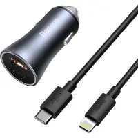 Baseus Chargeur Allume-cigare Avec Connecteur Doré 1xusb-a 1xusb-c Et Lightning 3a 40w