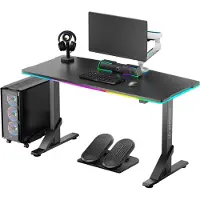 Ultradesk Table de jeu IRON BLACK, 132,5x60,5 cm, 71-81 cm, réglage mécanique de la hauteur, RGB-Hinte, Bureau gaming, Noir
