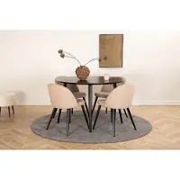 Ebuy24 DippØ115BLBL ensemble table, table noir et 4 Velvet Stitches chaises beige.