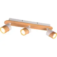 TRIO Plafonnier bois et blanc Aruni 3 lumières