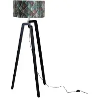 QAZQA Lampadaire noir avec abat-jour en velours motif feuilles 50 cm - Puros