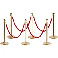 Vevor Poteau de Guidage 6PCs 99 cm Barrière de Balisage pour Contrôle de Foules avec 4 Cordes de Velours 1,5 m pour Délimitation Séparation File d'Attente en Public École Théâtre Hôtel Exposition Doré