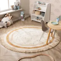 Little Olly Tapis rond lavable pour enfant - Milo Beige | Ø 120 cm | Rond | Pile courte