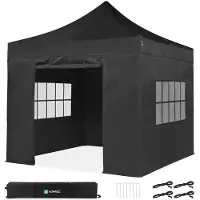 Vonroc Tente de réception Premium Easy-Up - 3x3 m | Ensemble incl. parois latérales - Noir