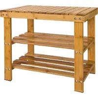 SoBuy Fsr02-K-N Etagère À Chaussures, Banquette En Bambou Haute De Gamme, Rangement Chaussure/Salle De Bain, Petit Modèle L50xp29xh45cm (Vernis Naturel)