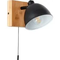Brilliant Applique noire Celia | noir mat/bambou | métal/bambou | tête pivotante | interrupteur à tirette | 1x E14 max. 28 W