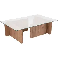 Skye Decor , Flavio - Atlantic Pine, table basse, verre trempé à 100 %, pin atlantique, 105 x 65 x 30 cm