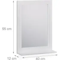 Relaxdays Miroir mural élégant avec étagère pour accessoires, cadre MDF blanc, pour une salle de bain et un couloir plus élégants, Dimensions 40x55 cm, Qualité !