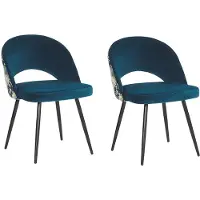 Beliani Lot de 2 chaises de salle à manger en velours bleu, pieds métalliques noirs thermolaqués, motif floral