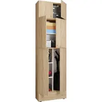 VCM Armoire à balais en bois | 6 compartiments | Dimensions : H. 240 x W. 70 x D. 39 cm | Armoire de ménage | Armoire polyvalente | Pièce jointe avec 2 portes | Tiroir supplémentaire - Lona