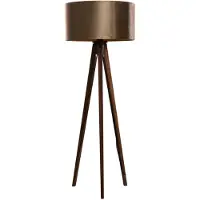 QAZQA Lampadaire Tripod en bois de noyer avec abat-jour en velours bronze 50 cm - Tripod Classic