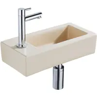 Qeramiq Lave-mains Kit lave-mains - 37.5x18.5x9cm - céramique - trou de robinet gauche - robinet lave-mains chrome - bonde de vidage - siphon abaissé - Mat Beige SW1122452/SW696209/SW696219/SW696234
