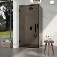 FortiFura Galeria Cabine de douche - 90x140x200cm - scharnières - poignée plat - verre fumé - Gunmetal brossé PVD SW1122558/SW1122563/SW797907/SW797946