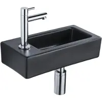 Qeramiq Fuente pack lave-mains – 37,5 x 18,5 x 9 cm – céramique noir mat – perçage à gauche – robinet chromé SW1122451/SW696209/SW696219/SW696234