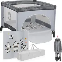 Lionelo Parc Bébé Lionelo Bonnie - Jusqu'à 15 Kg - 100x100 Cm - Accès Latéral - Zippé - Sac De Transport - Gris