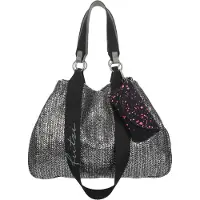 Fritzi aus Preußen sac shopper sac à épaule Izzy Medium Limited Painted Straw Shopper Silver Black argenté