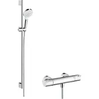 Hansgrohe Système de douche mural Crometta Vario, avec thermostat Ecostat 1001 CL et barre de douche de 90 cm, blanc/chromé
