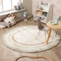 Little Olly Tapis rond lavable pour enfant - Milo Vert | Ø 140 cm | Rond | Pile courte